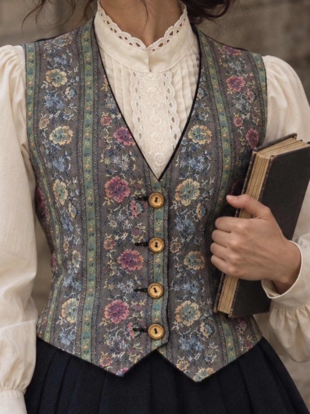 Vintage Floral Tapestry Vest Brocade Waistcoat Cottagecore Dark Academia Boho, M